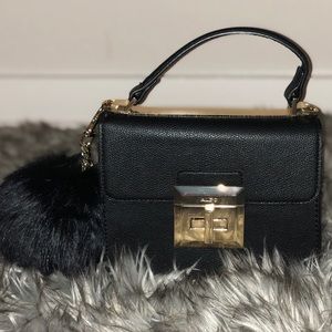 Aldo black crossbody bag with pom pom
